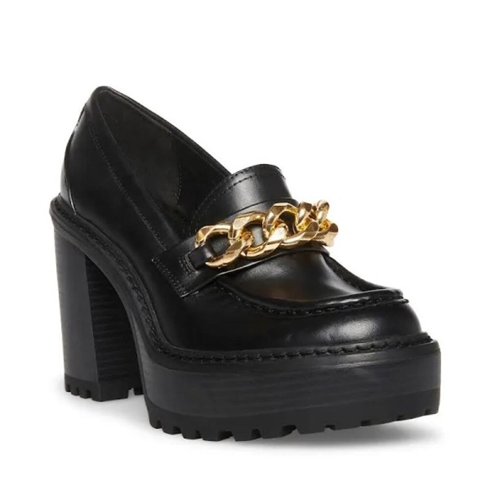 Madden Girl Kassidy Black Gold Chain Platform Loafers Women’s Size 8 Y2K